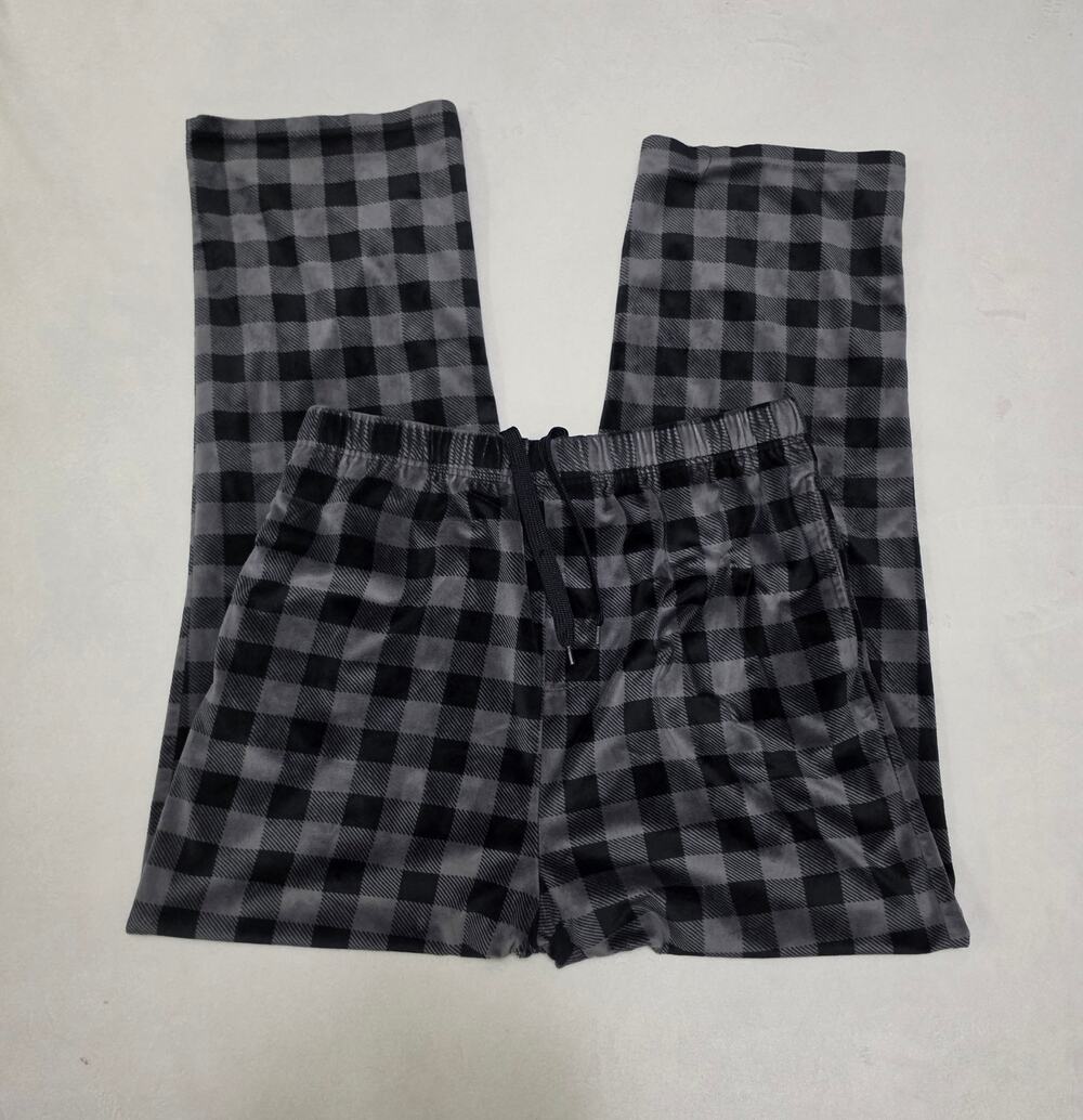 Dockers Mens XL Gray Black Buffalo Plaid Fleece Pajama Lounge Pants Pockets